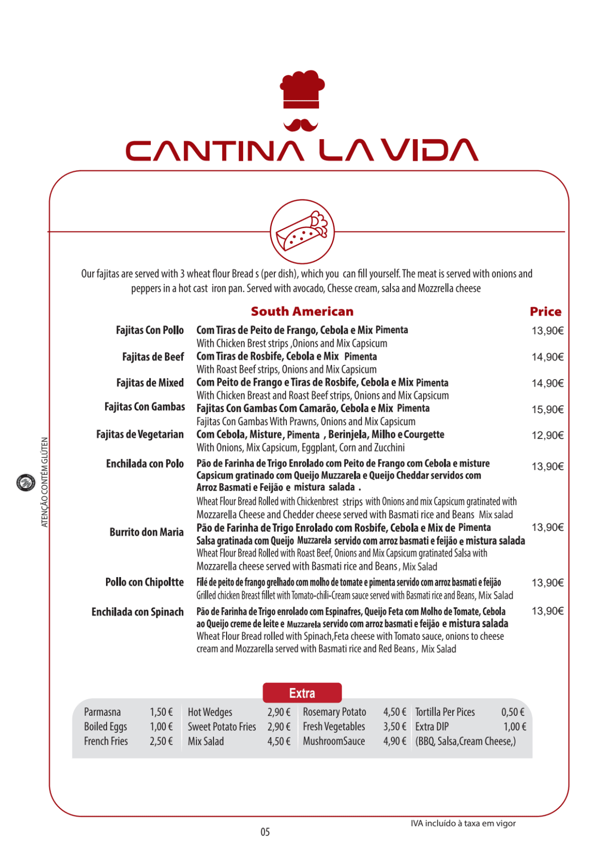 Cantina La Vida menu