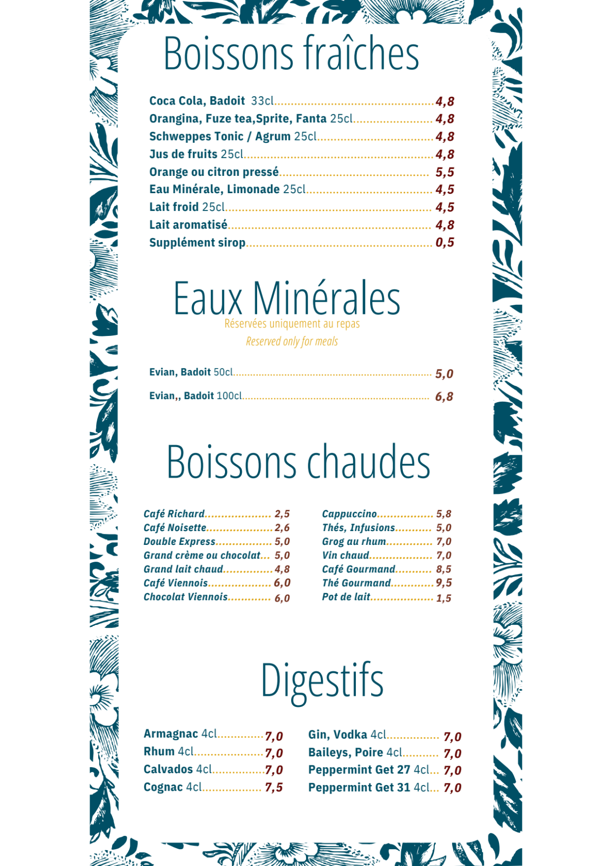 L'Esplanade Brasserie menu