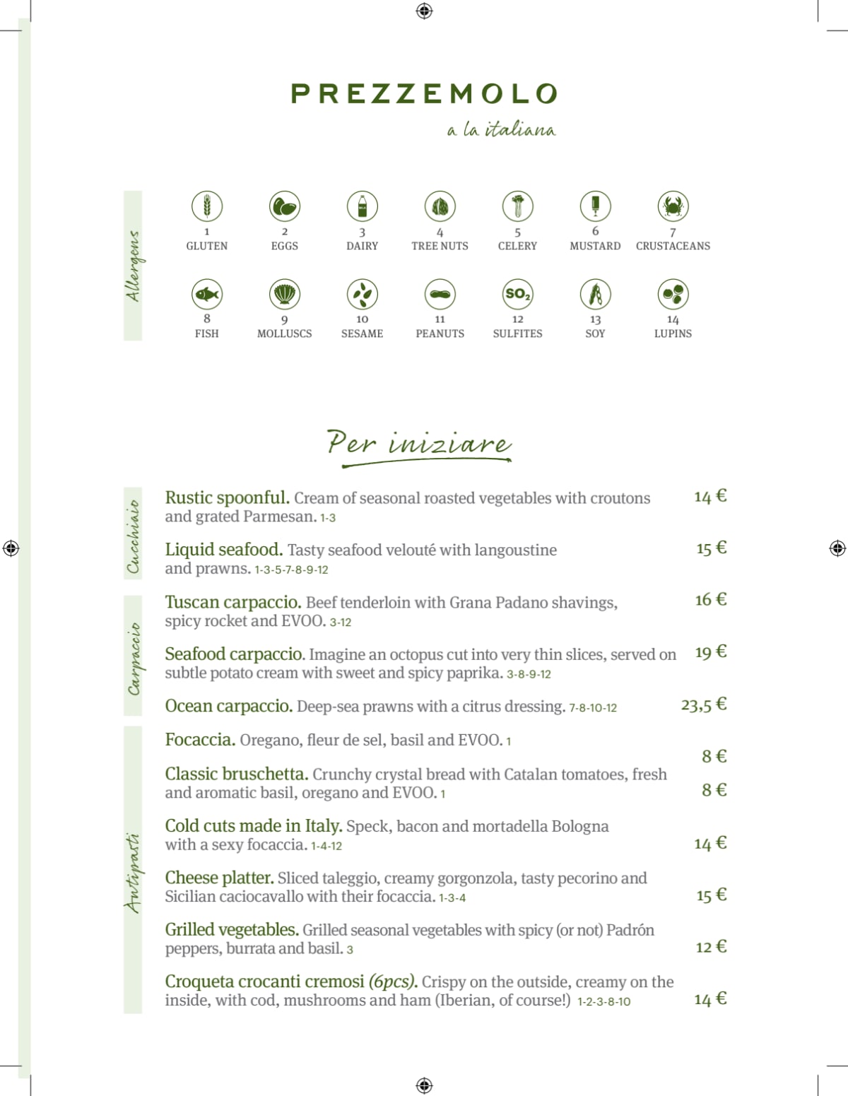 Prezzemolo menu