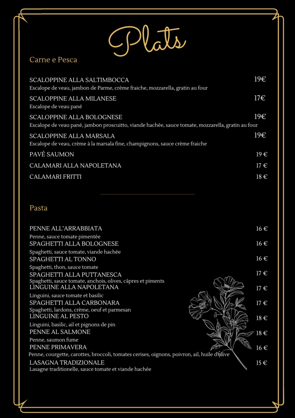 Primavera menu