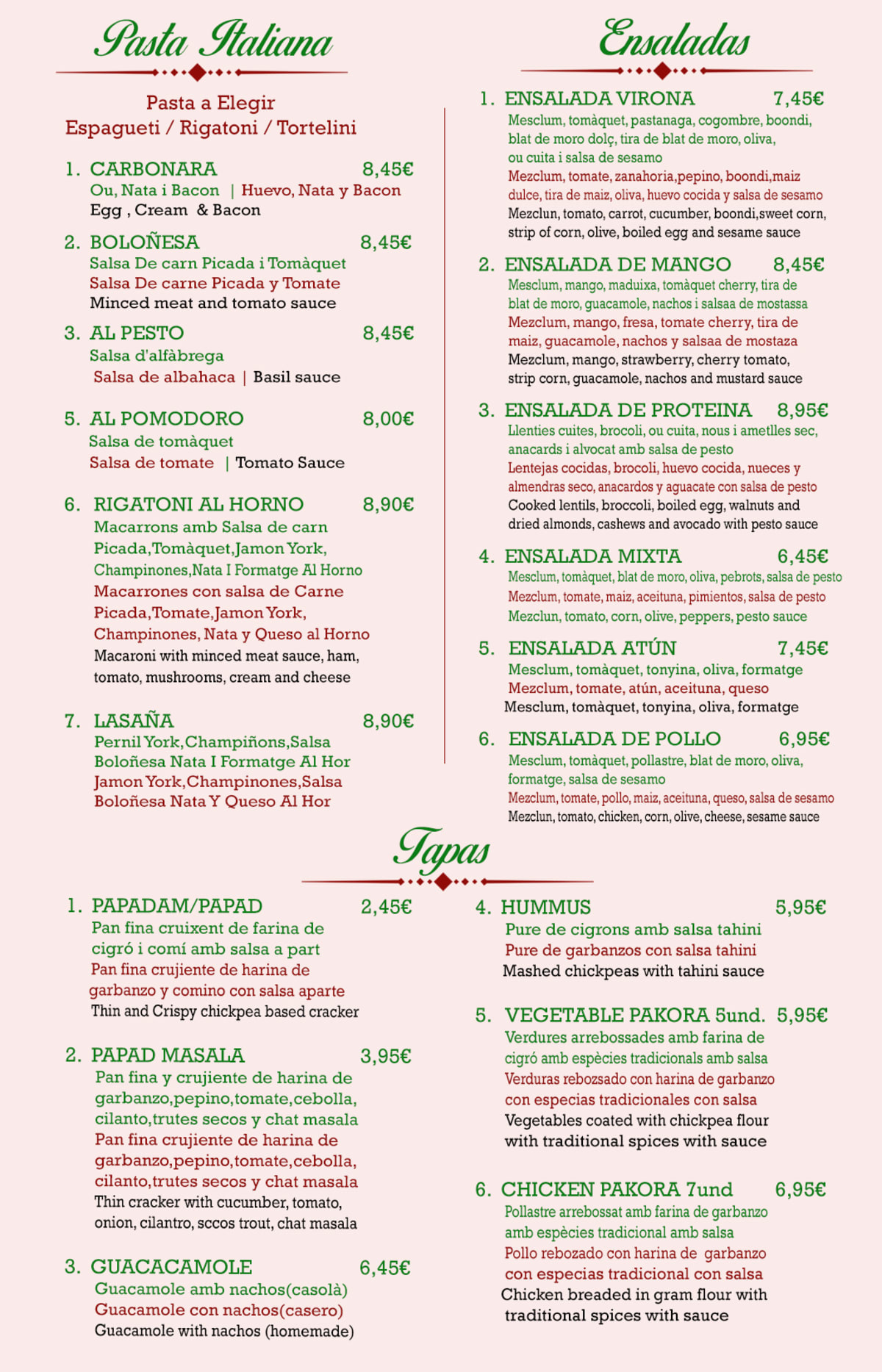 Virona menu