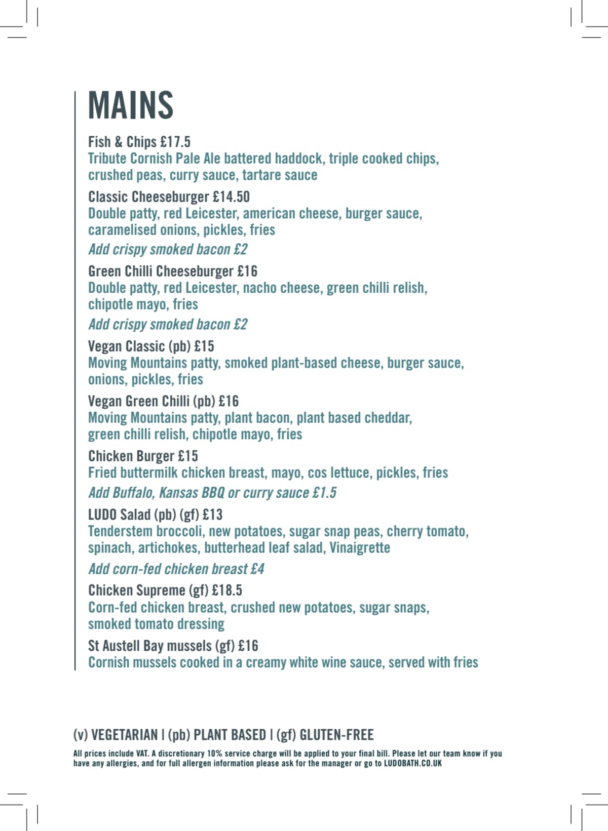 Menu 2024 Ludo Sports Bar & Kitchen em Bath TheFork