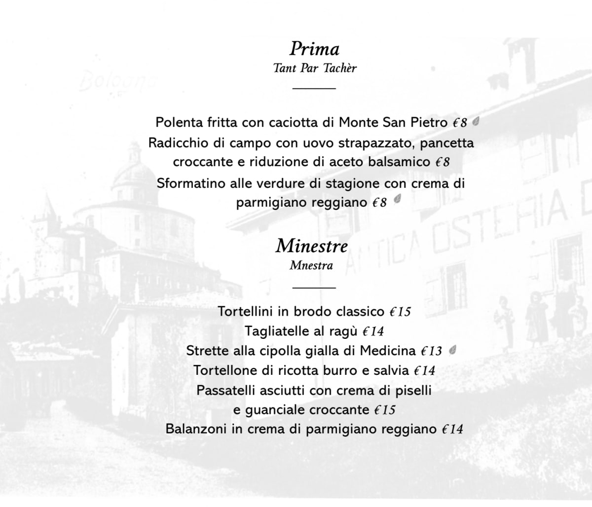 A Stàgh Bàn Milano menu