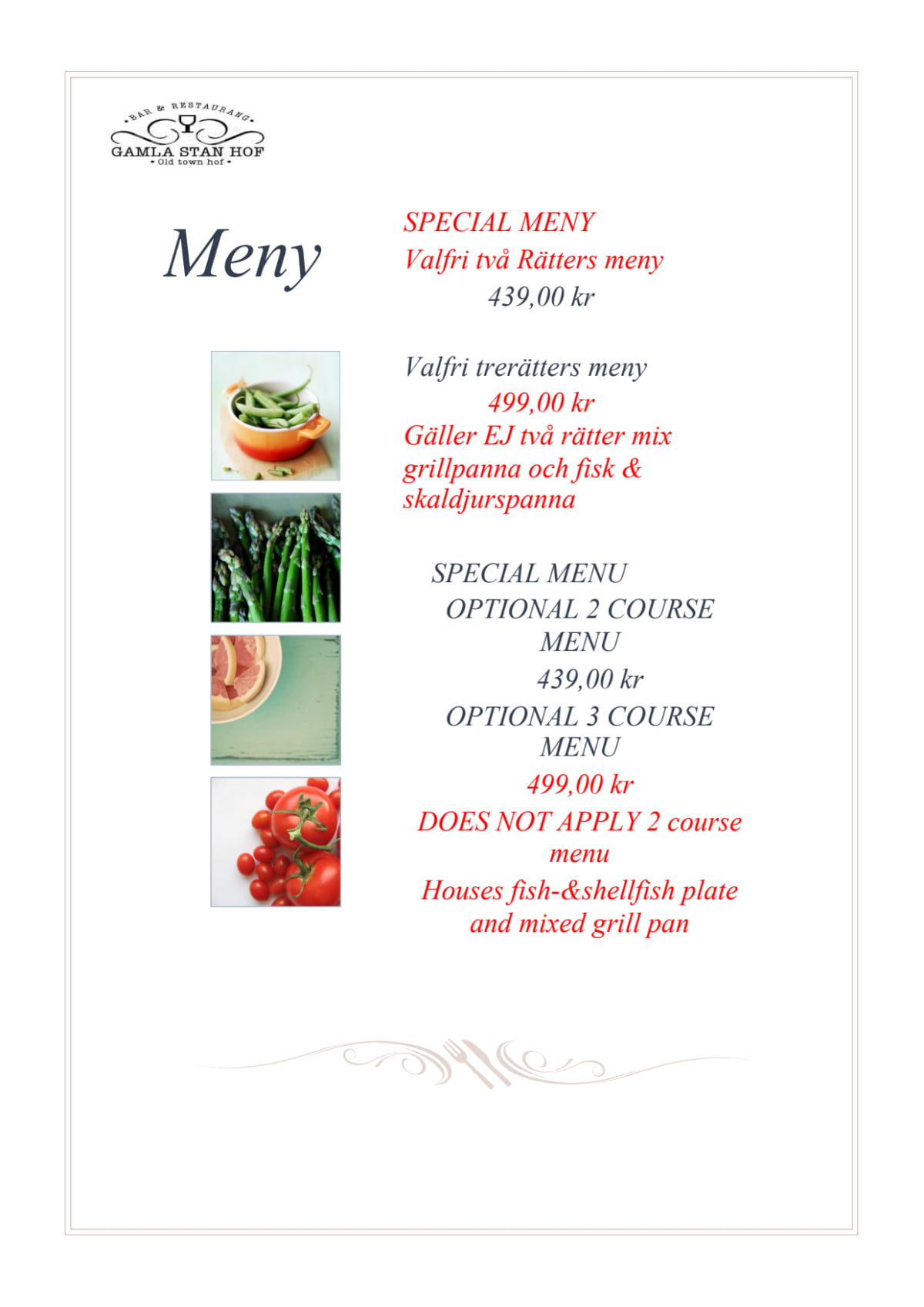 Gamla Stan Hof menu