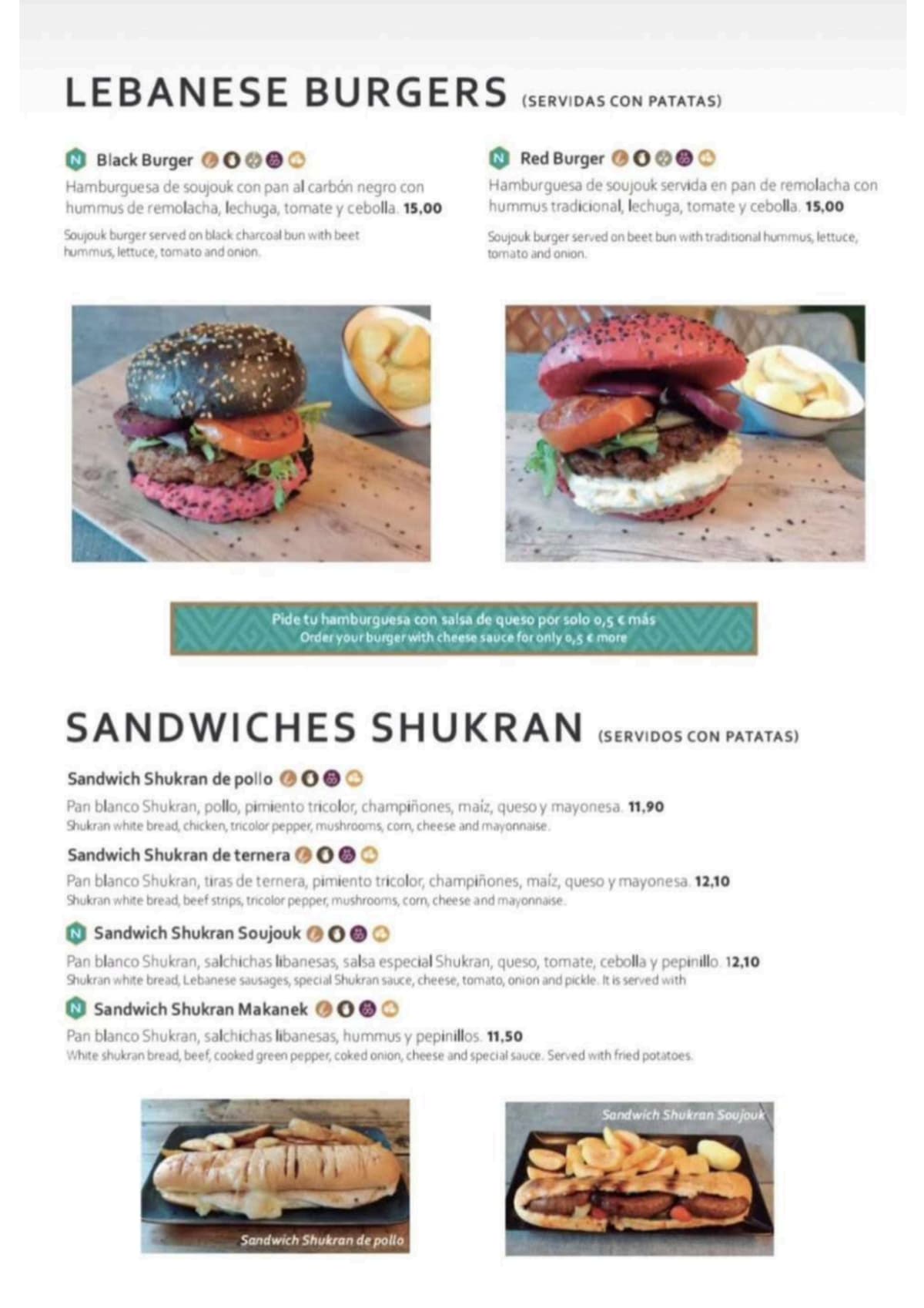 Shukran City Ventas menu