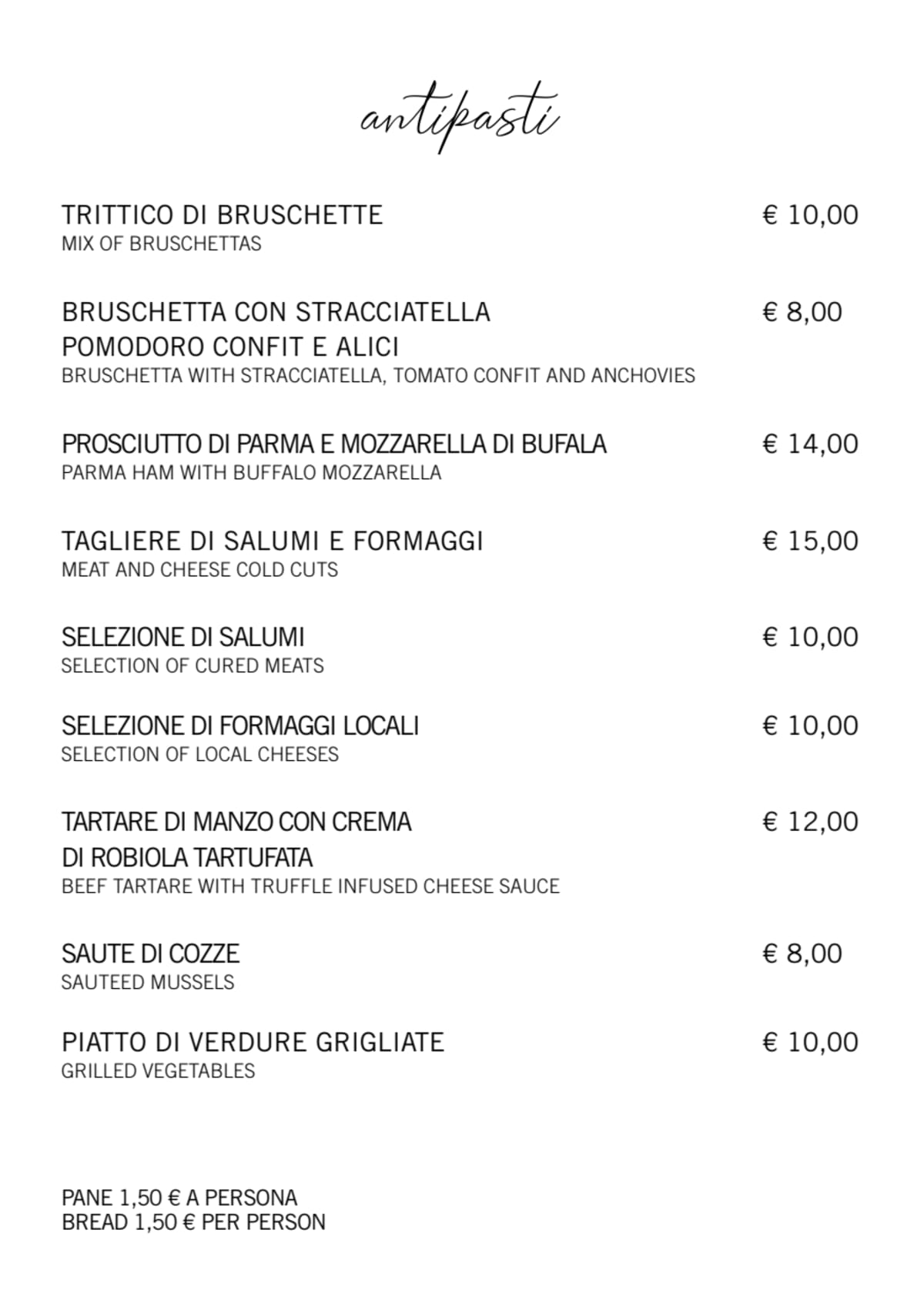 Agrodolce menu