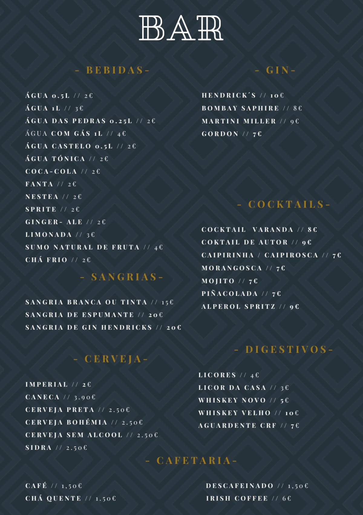 Varanda Azul menu