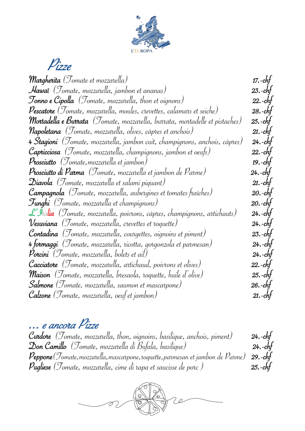 Ristorante L ‘Europa menu