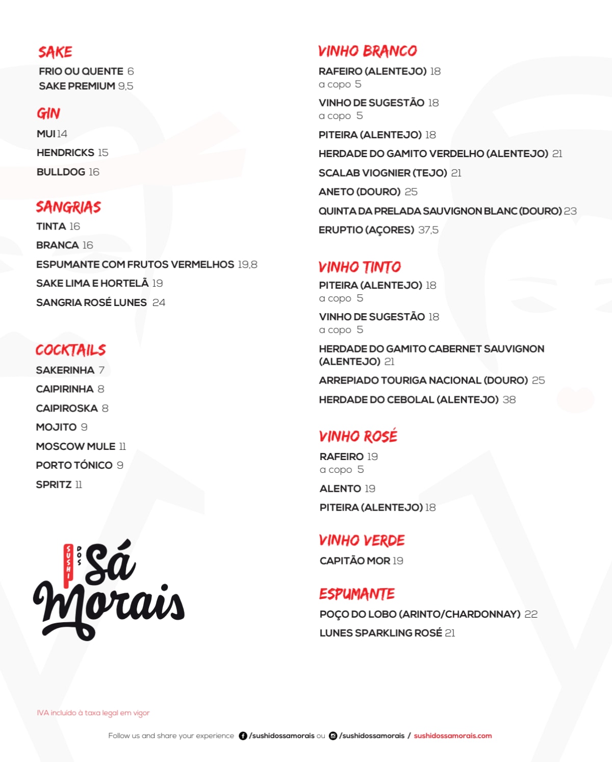 Sushi dos Sá Morais - Rua Castilho menu