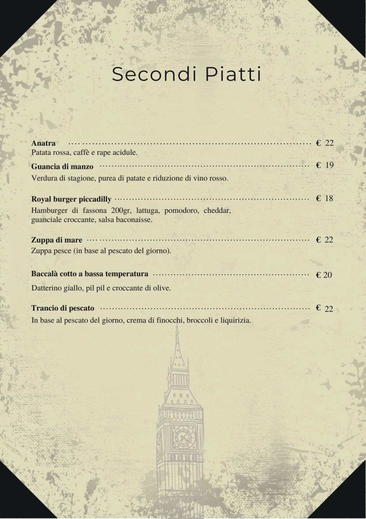 Piccadilly Roma menu