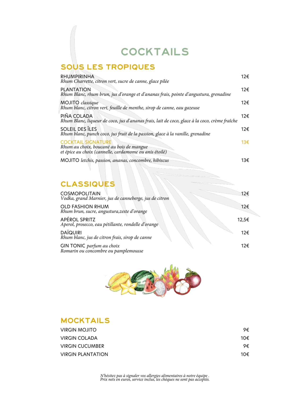 Le Palmiste Rrouge menu