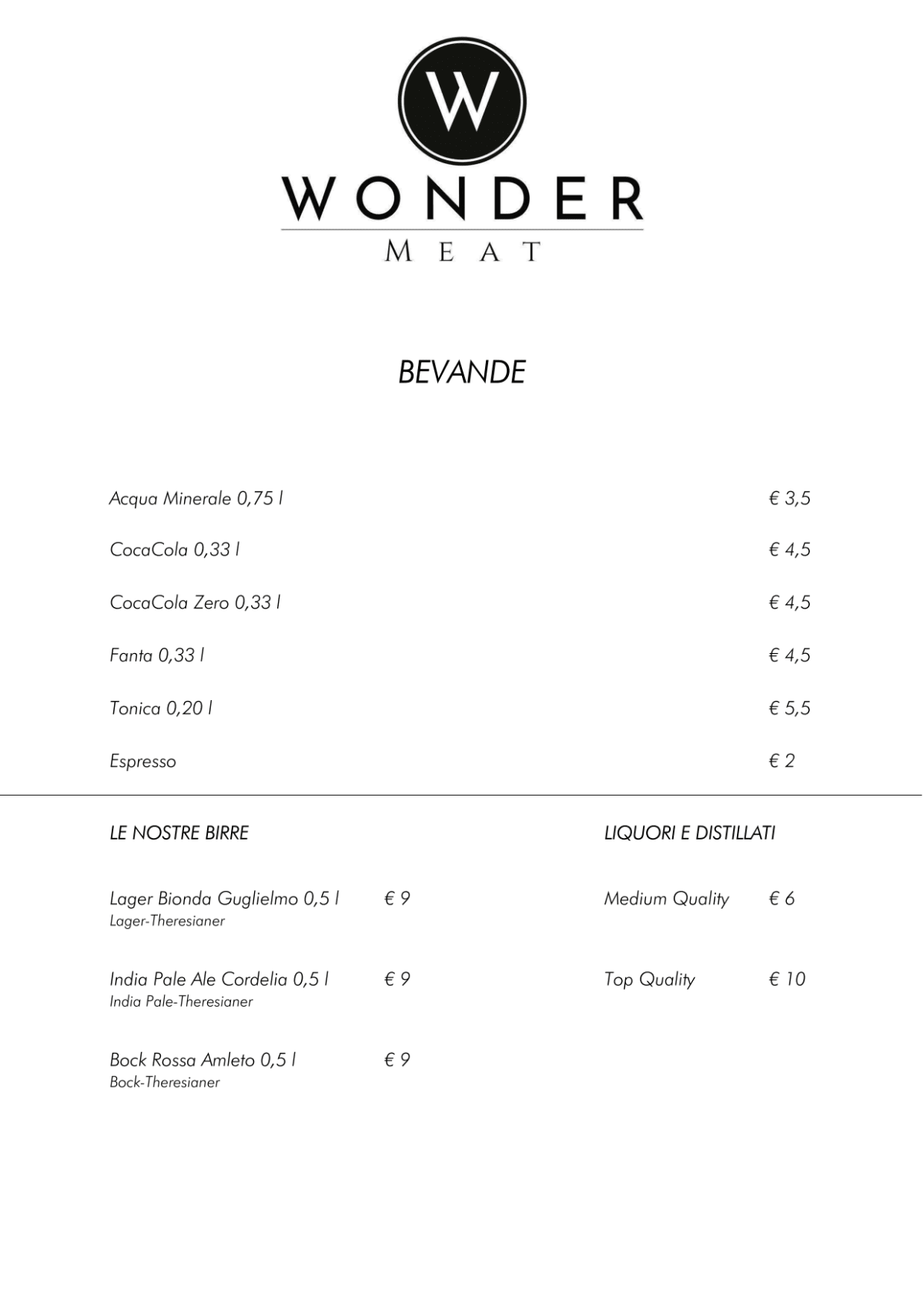 Wonder Meat menu