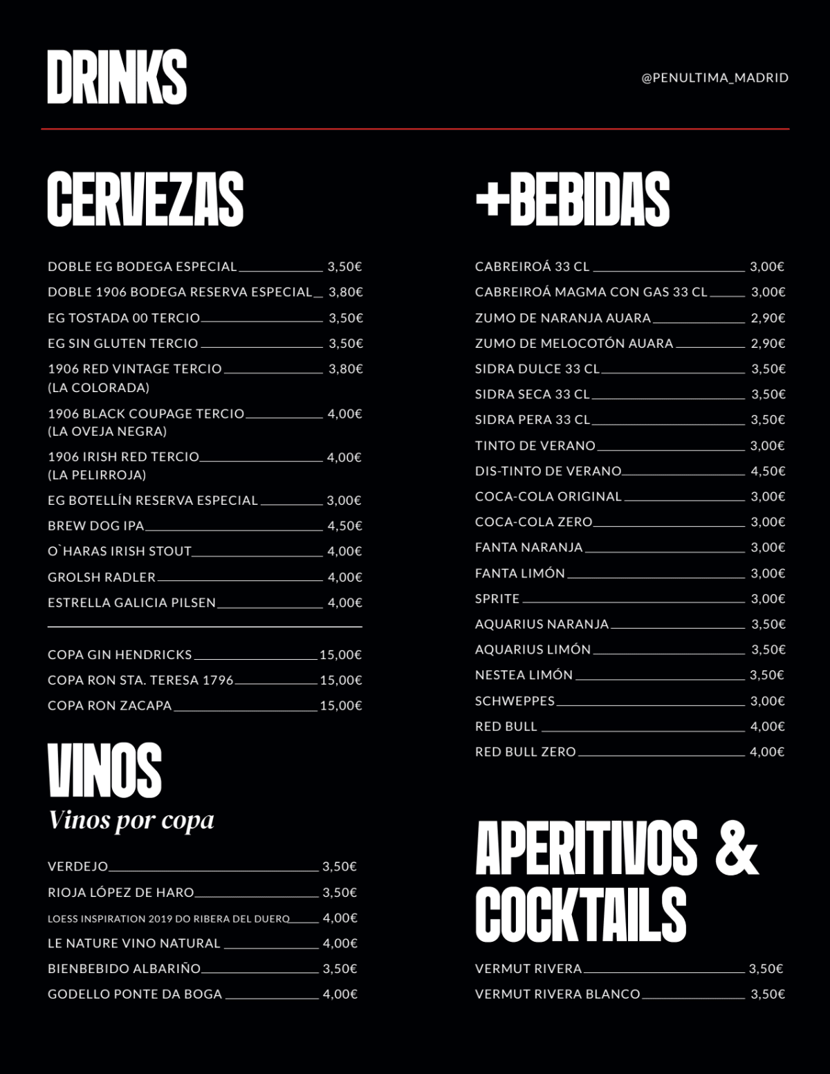 La Penúltima de Chamberí menu