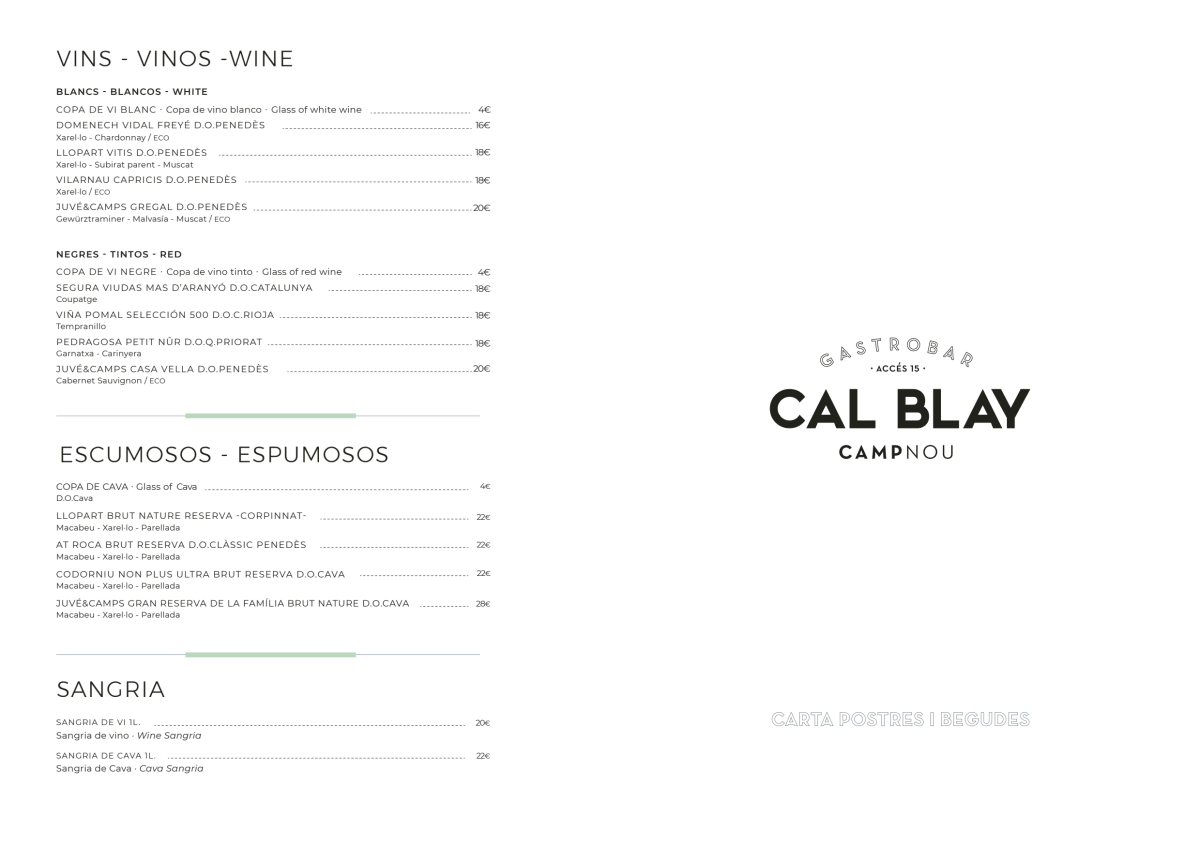 Gastrobar Cal Blay Spotify Camp Nou menu