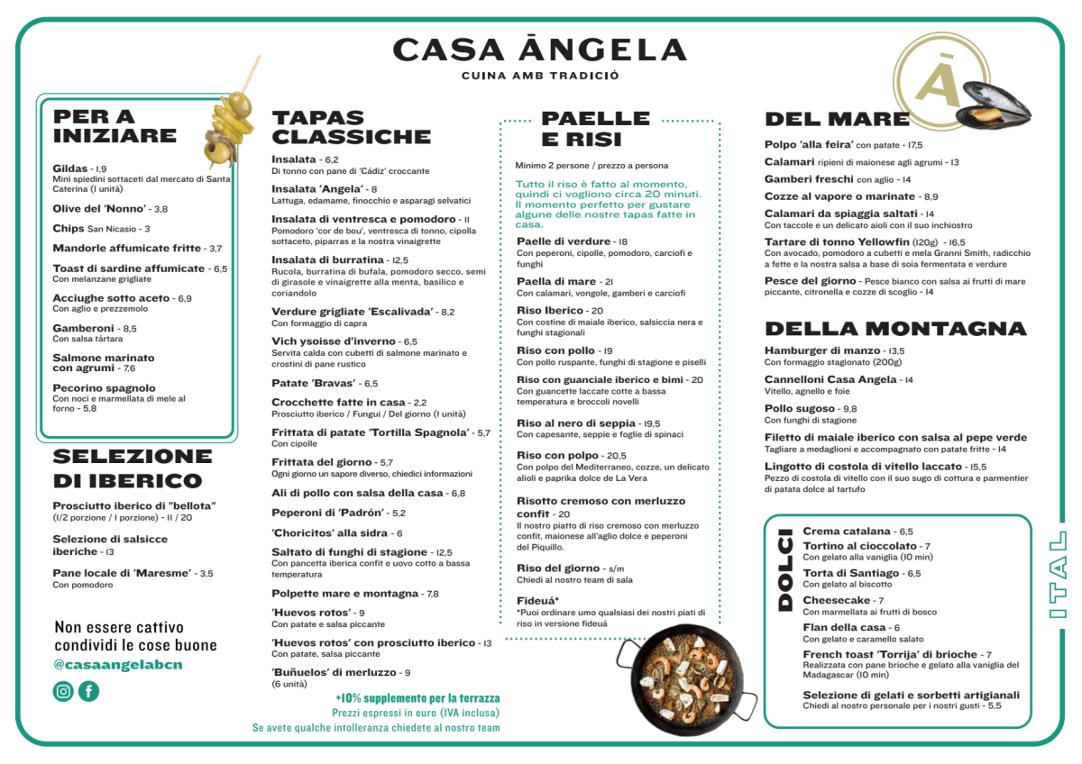 Casa Angela menu