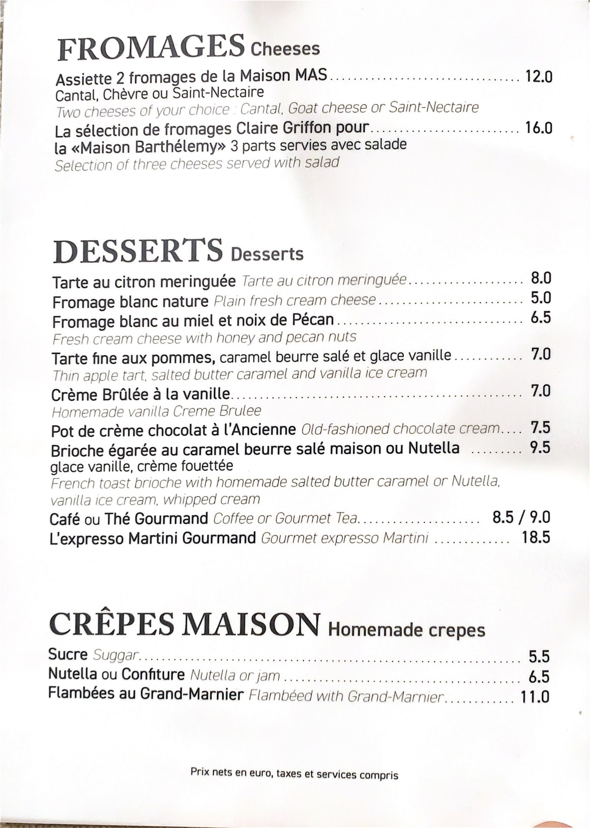 Le Flores menu