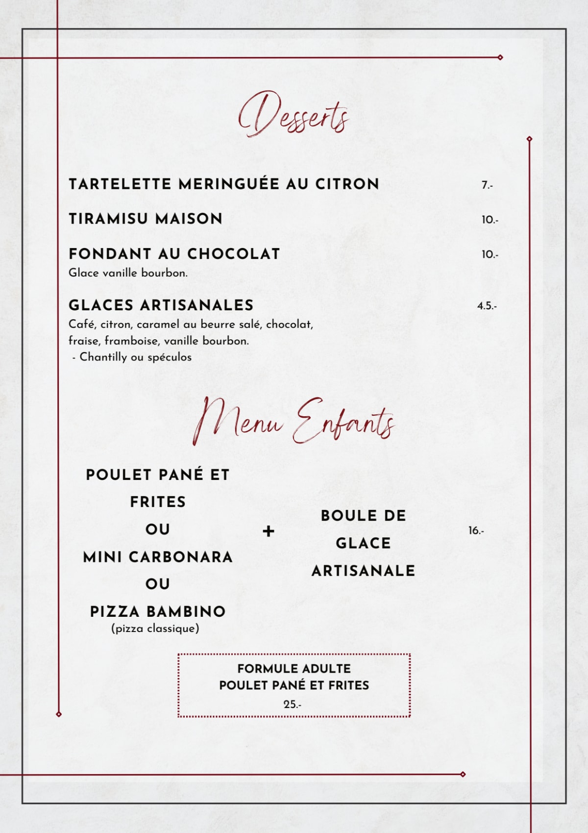 Italian Pub & Restaurant menu