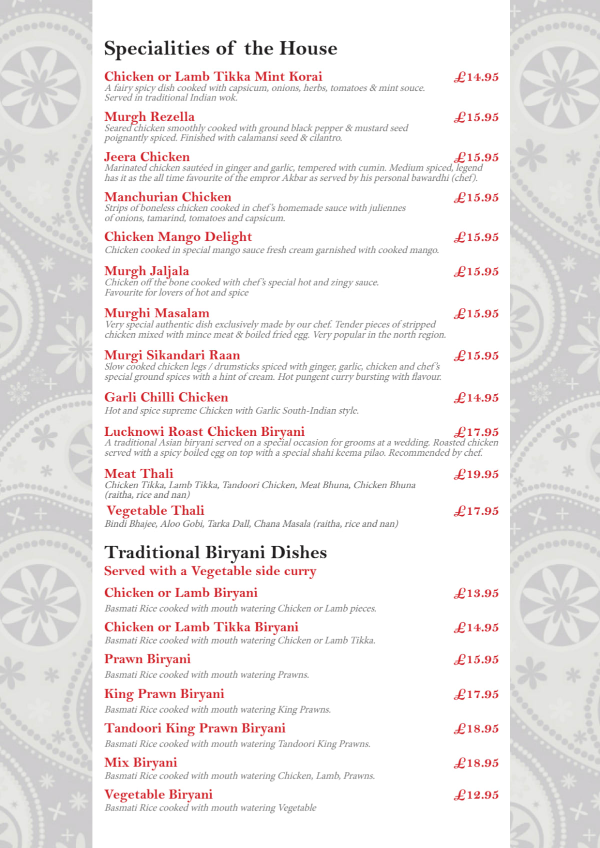 Carte et Menus 2024 Eastern Eye Balti House à Londres TheFork