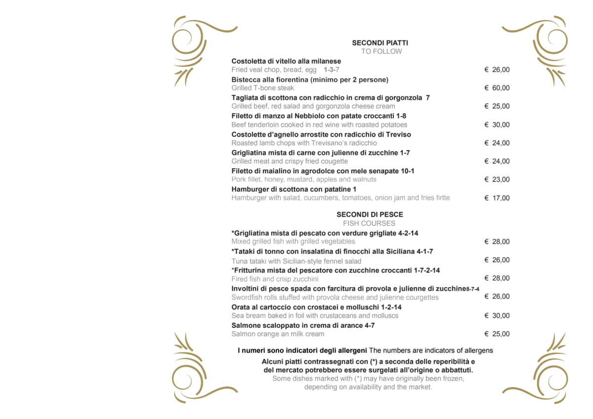 Ristorante Replay menu