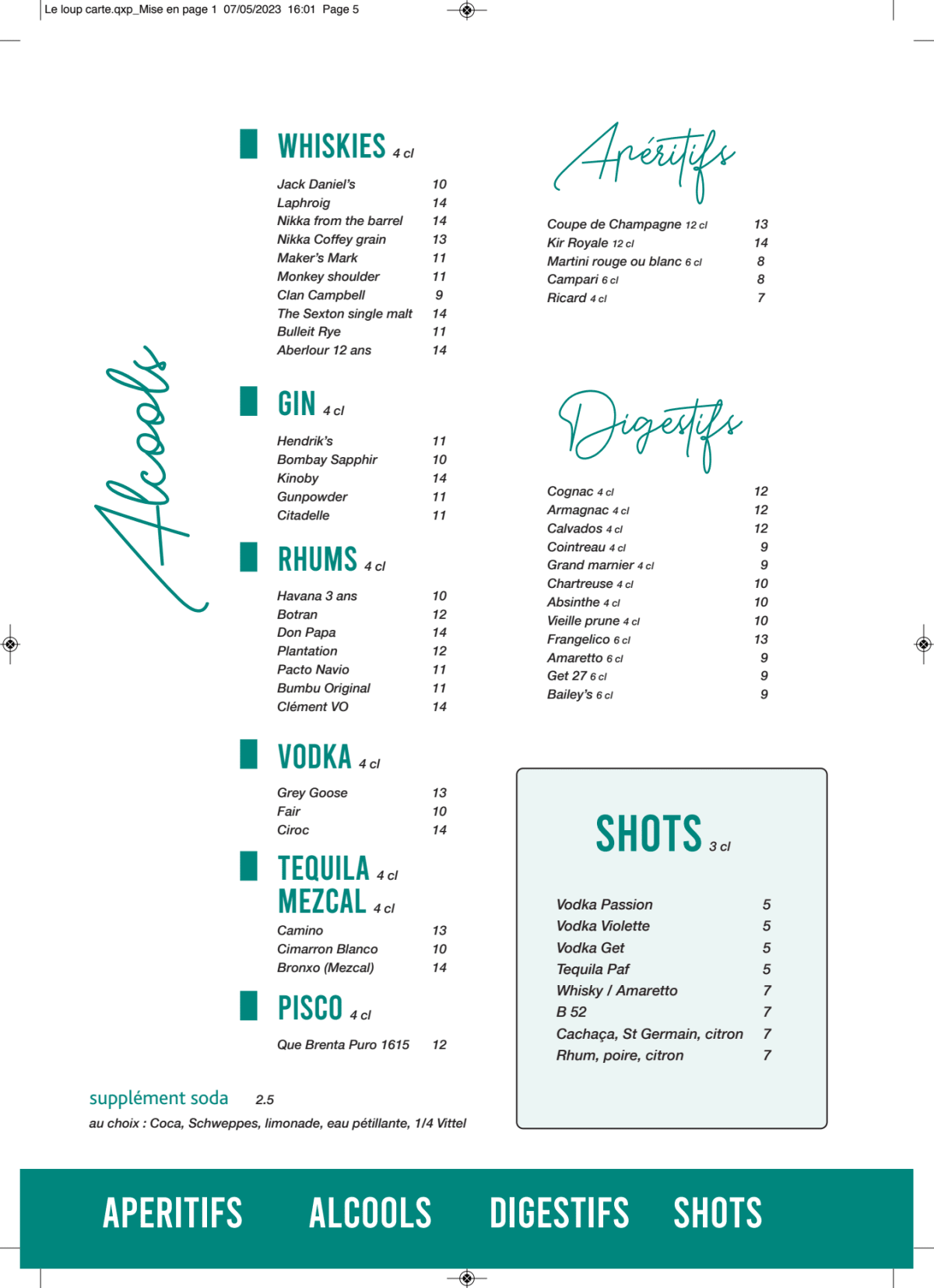 Au Loup menu