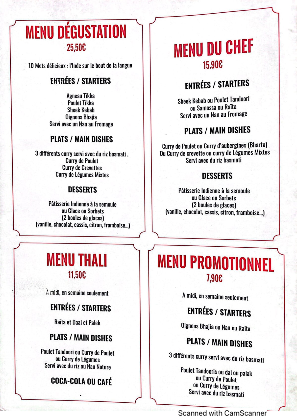 Allo Tandoori menu