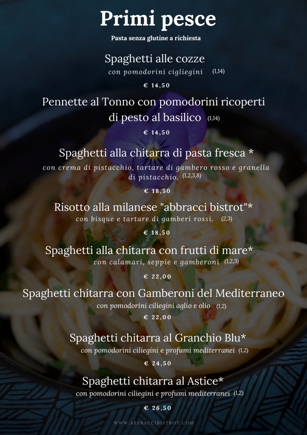 Abbracci Bistrot menu