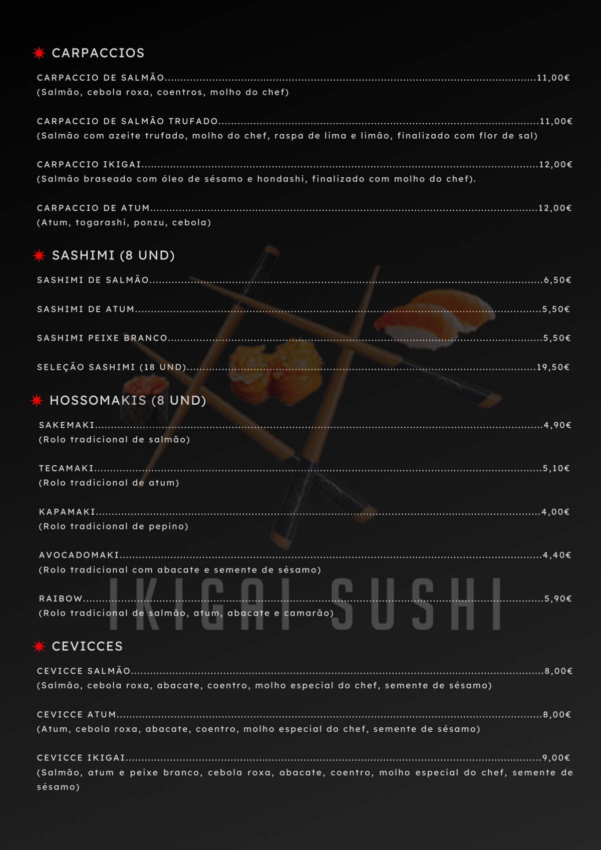 Ikigai Sushi menu