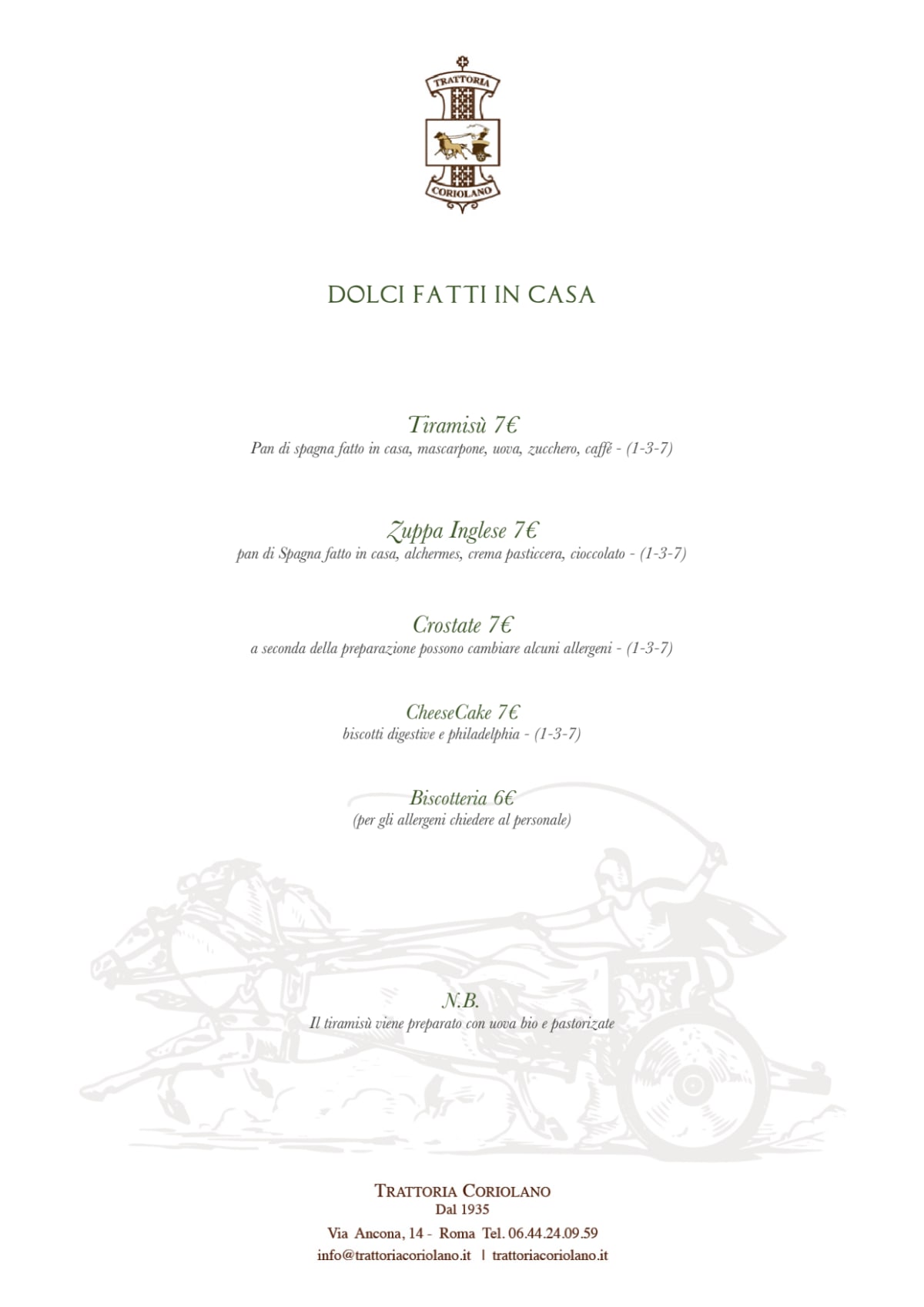 Trattoria Coriolano menu