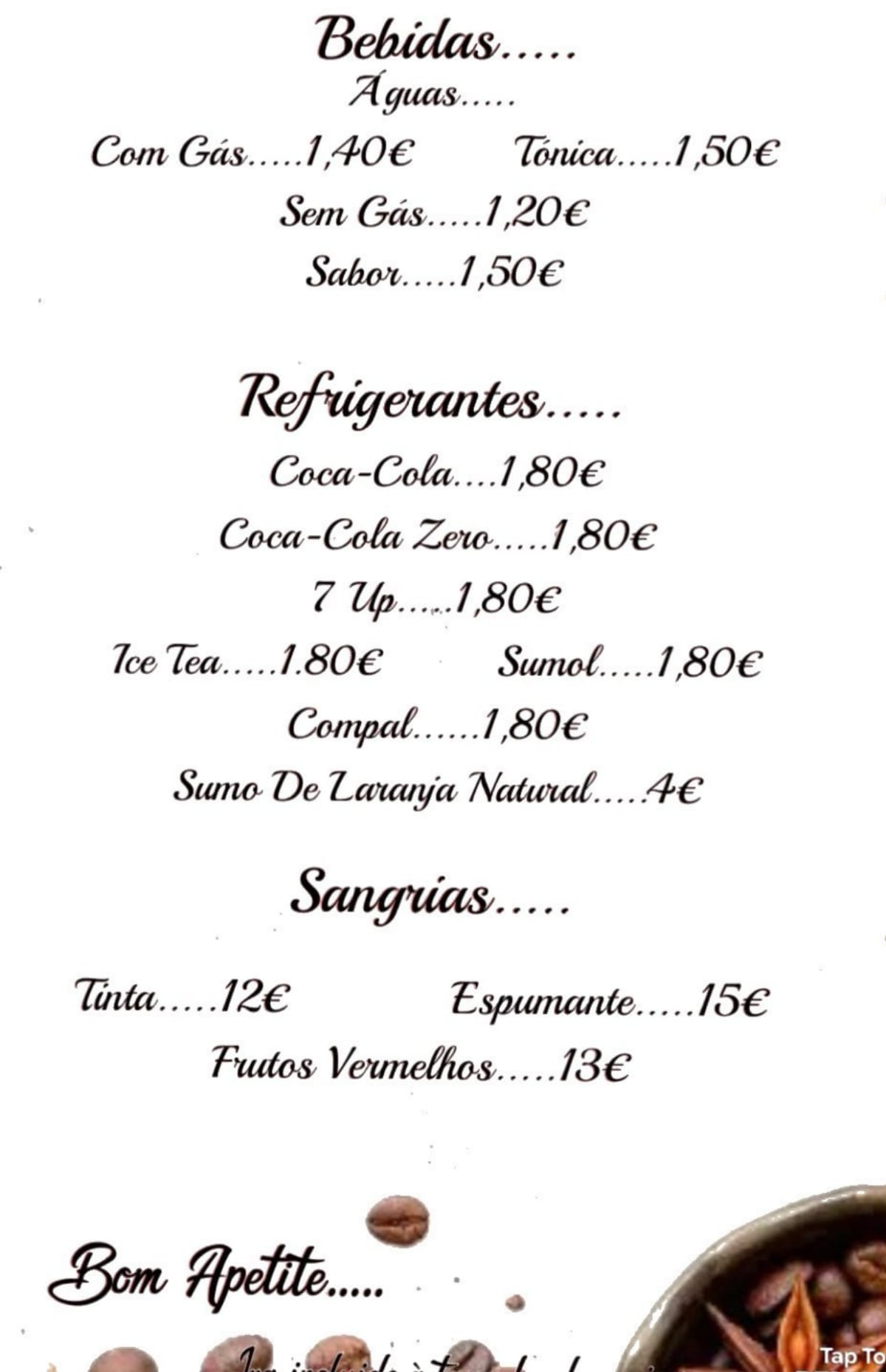 Botequim o Encontro menu