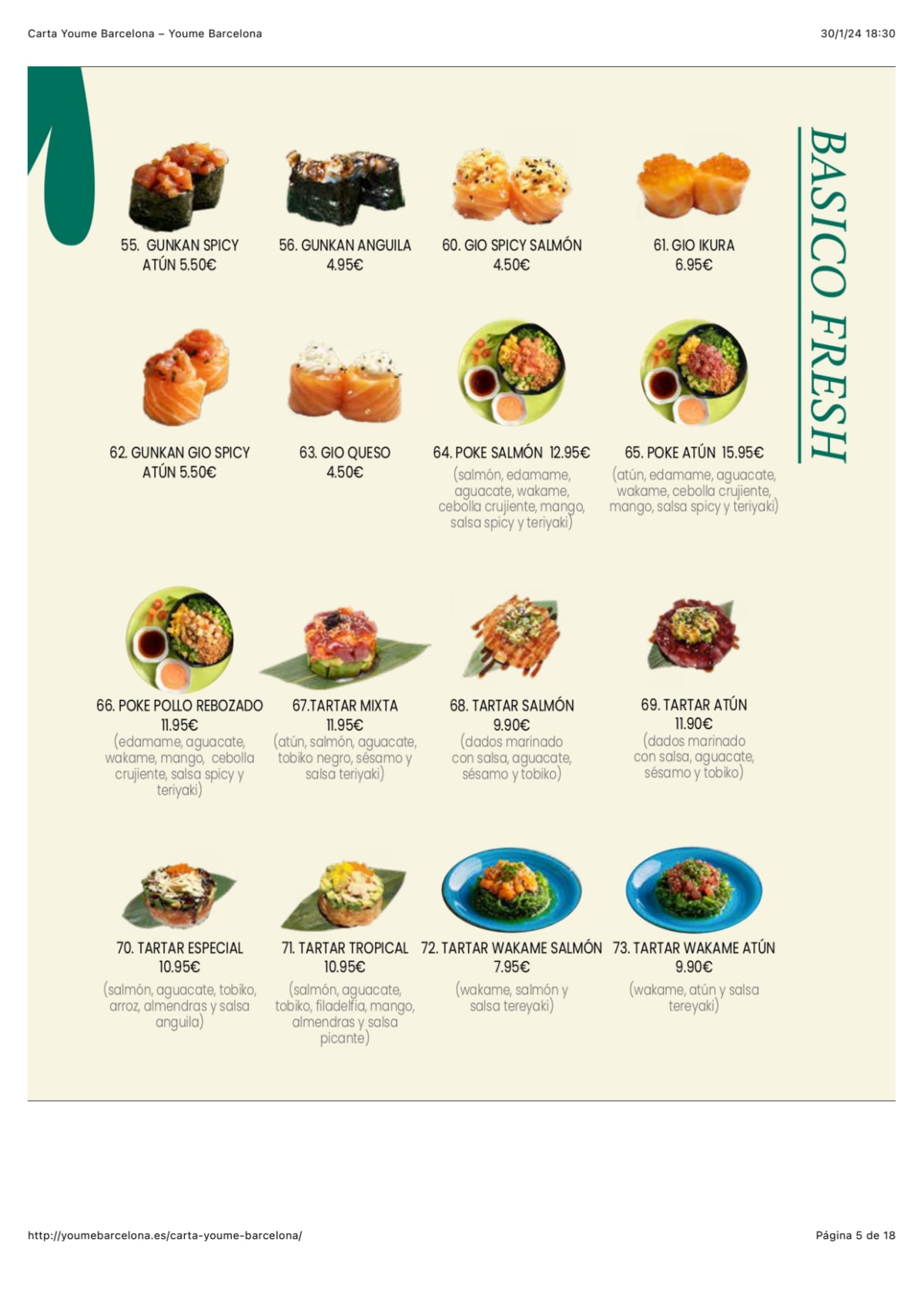 Yoüme Sushi Sants menu