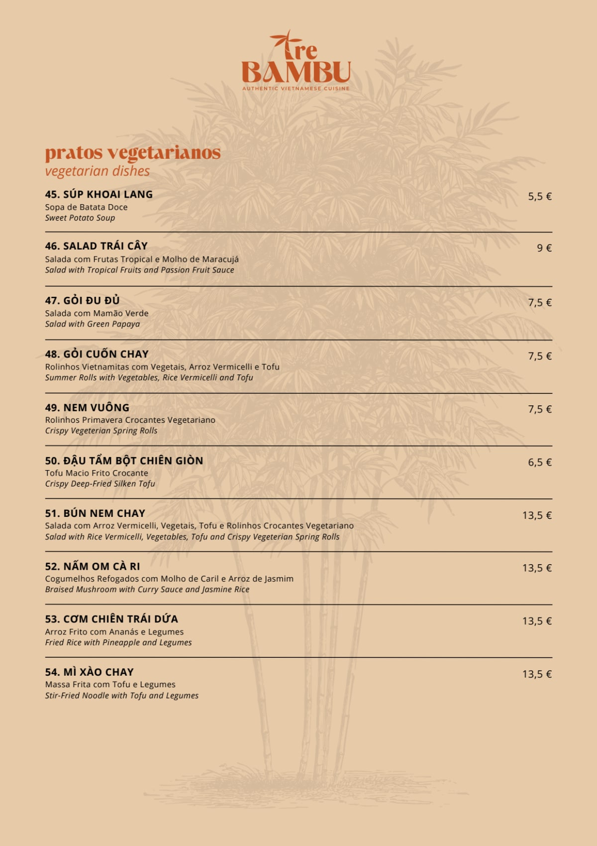 Tre Bambu - Marquês de Pombal menu