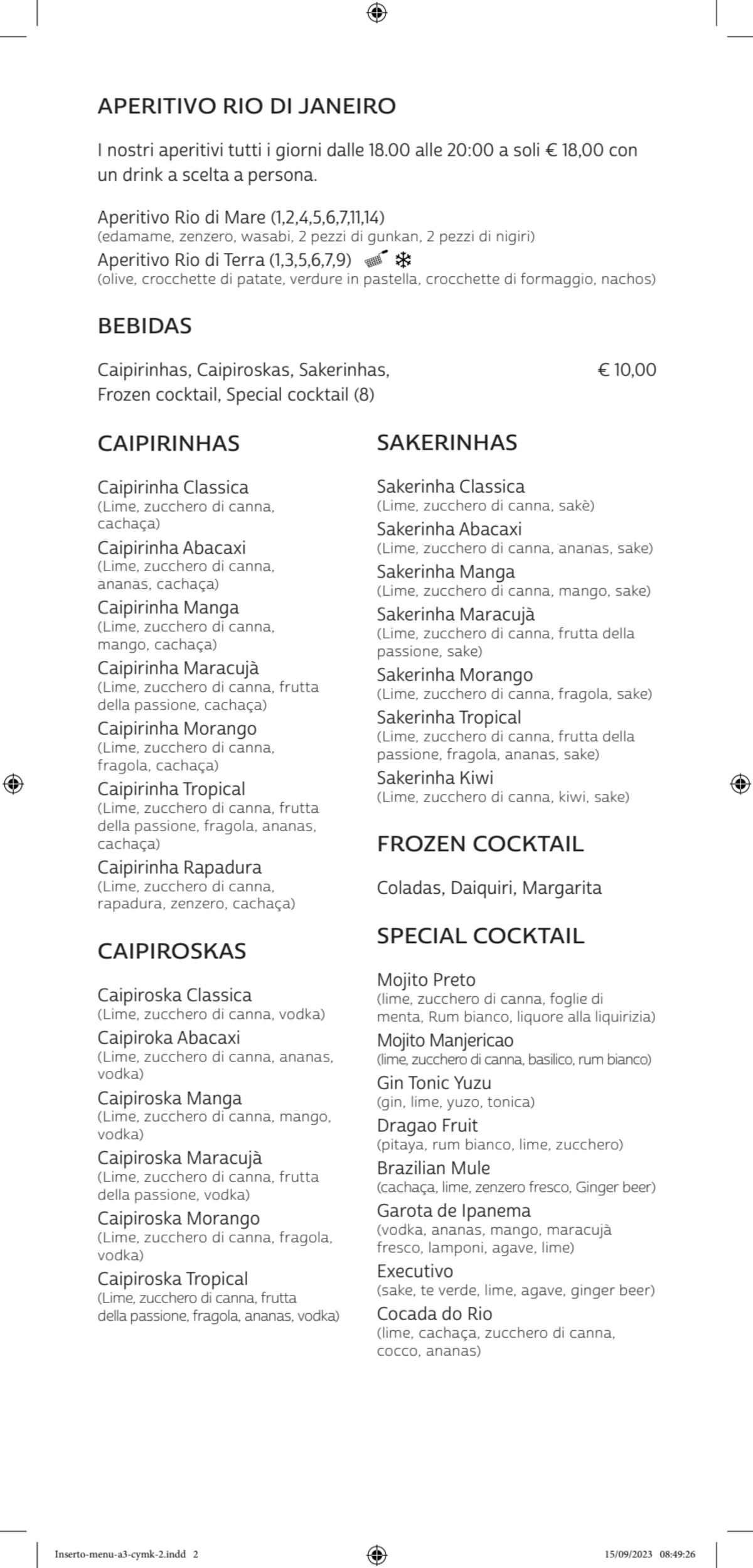 Rio de Janeiro lounge sushi menu