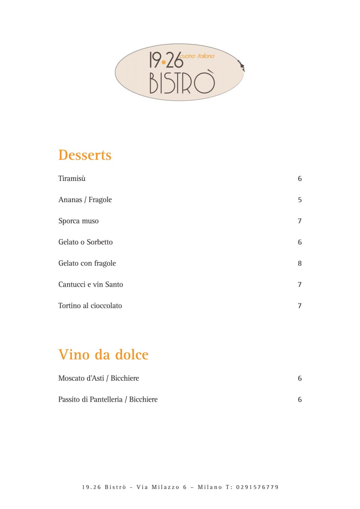 19.26 Bistrò menu