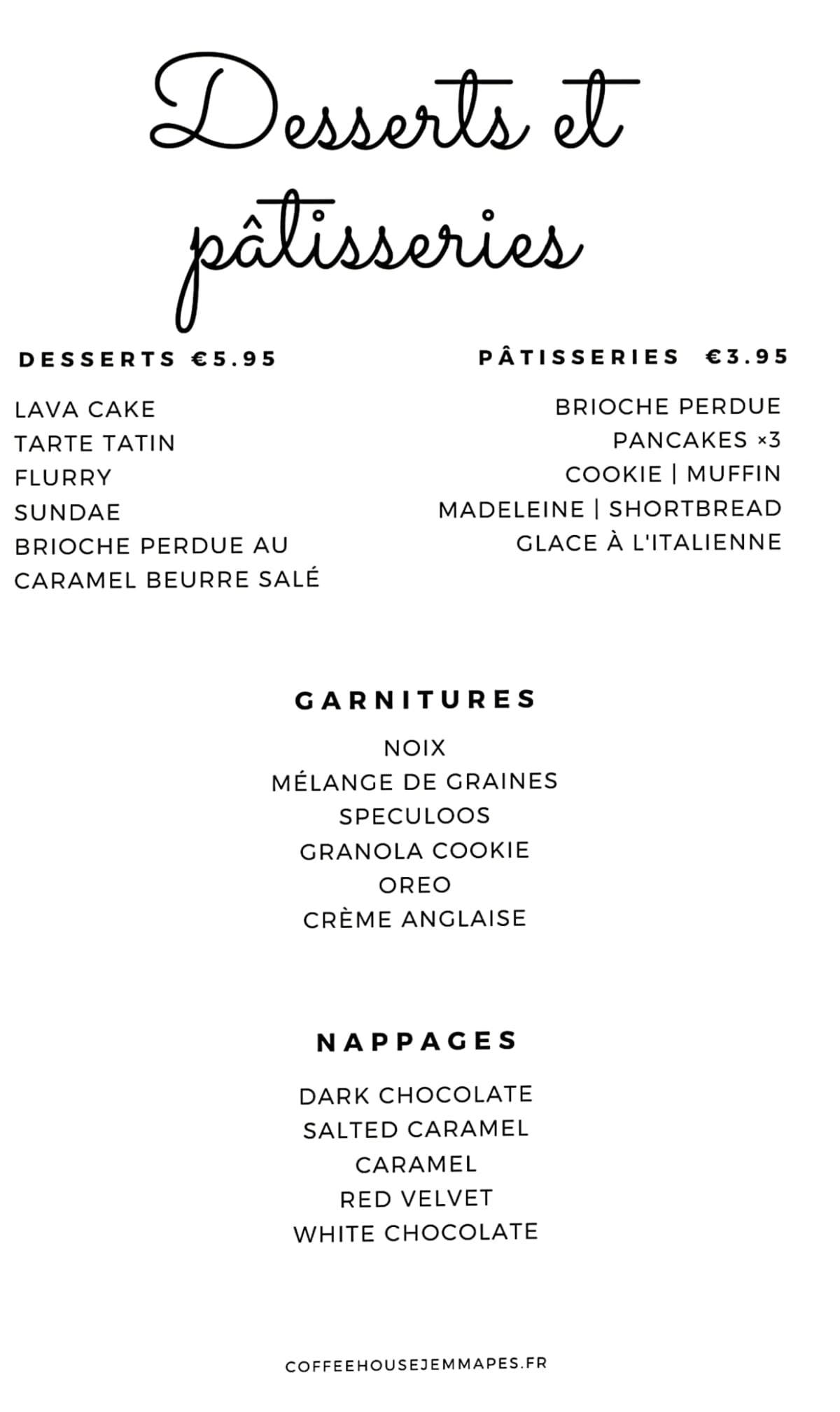 Coffee House Jemmapes menu