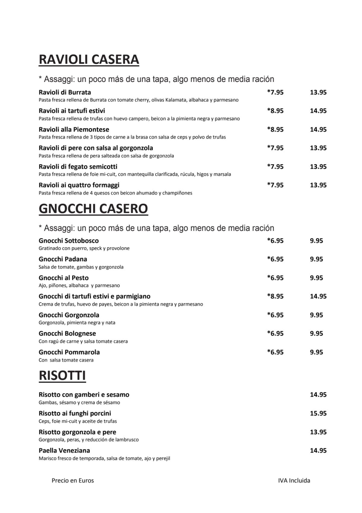 Il Mercante Di Venezia menu