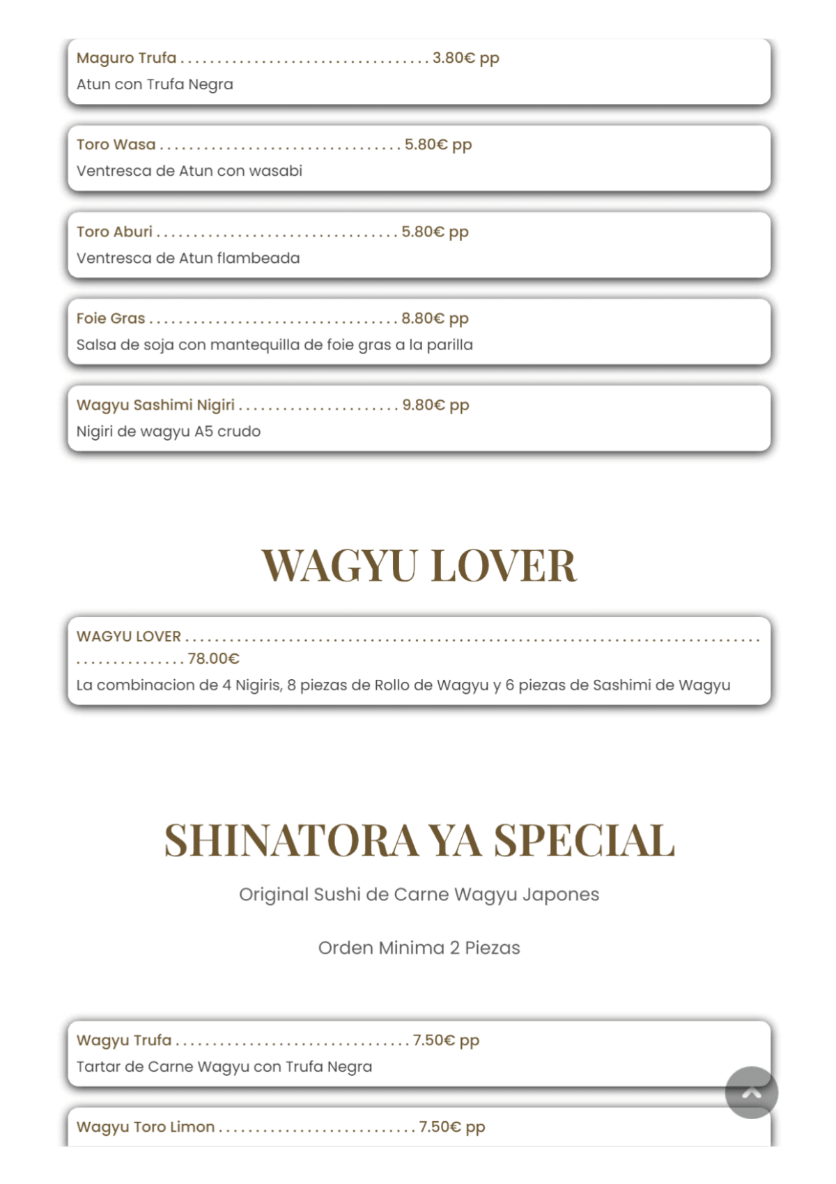Shinatora Ya menu