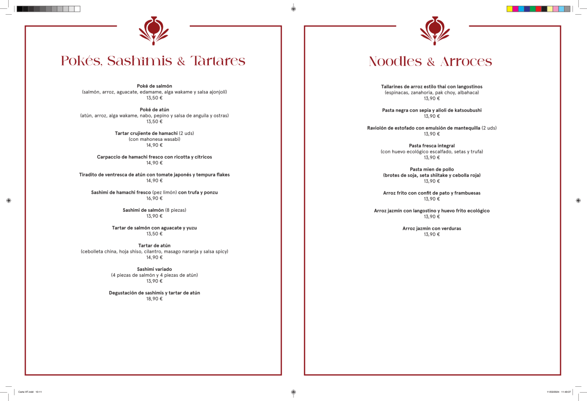 Sushita Cabana menu