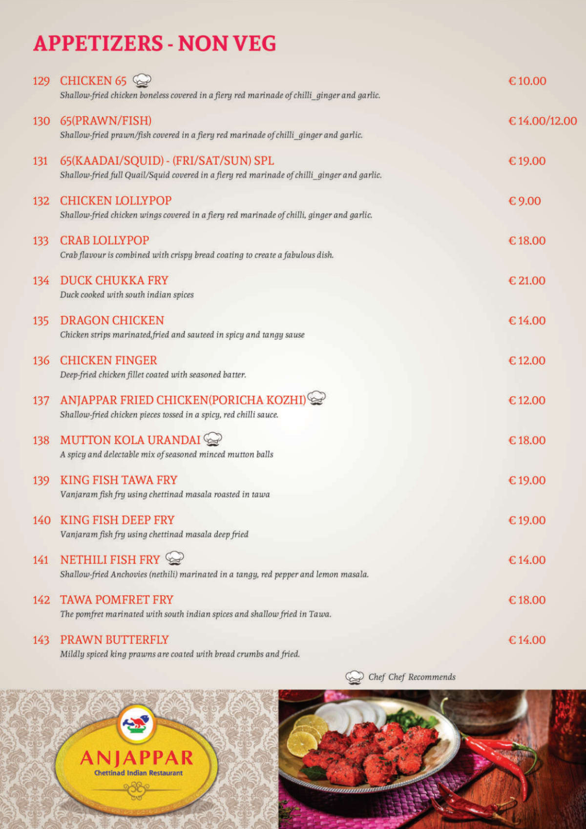 Anjappar Indian Restaurant menu