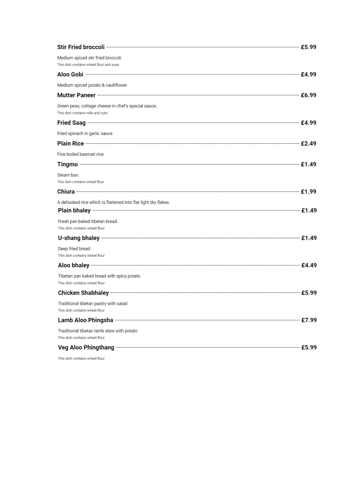 Menu 2024 Kailash Momo em Londres TheFork