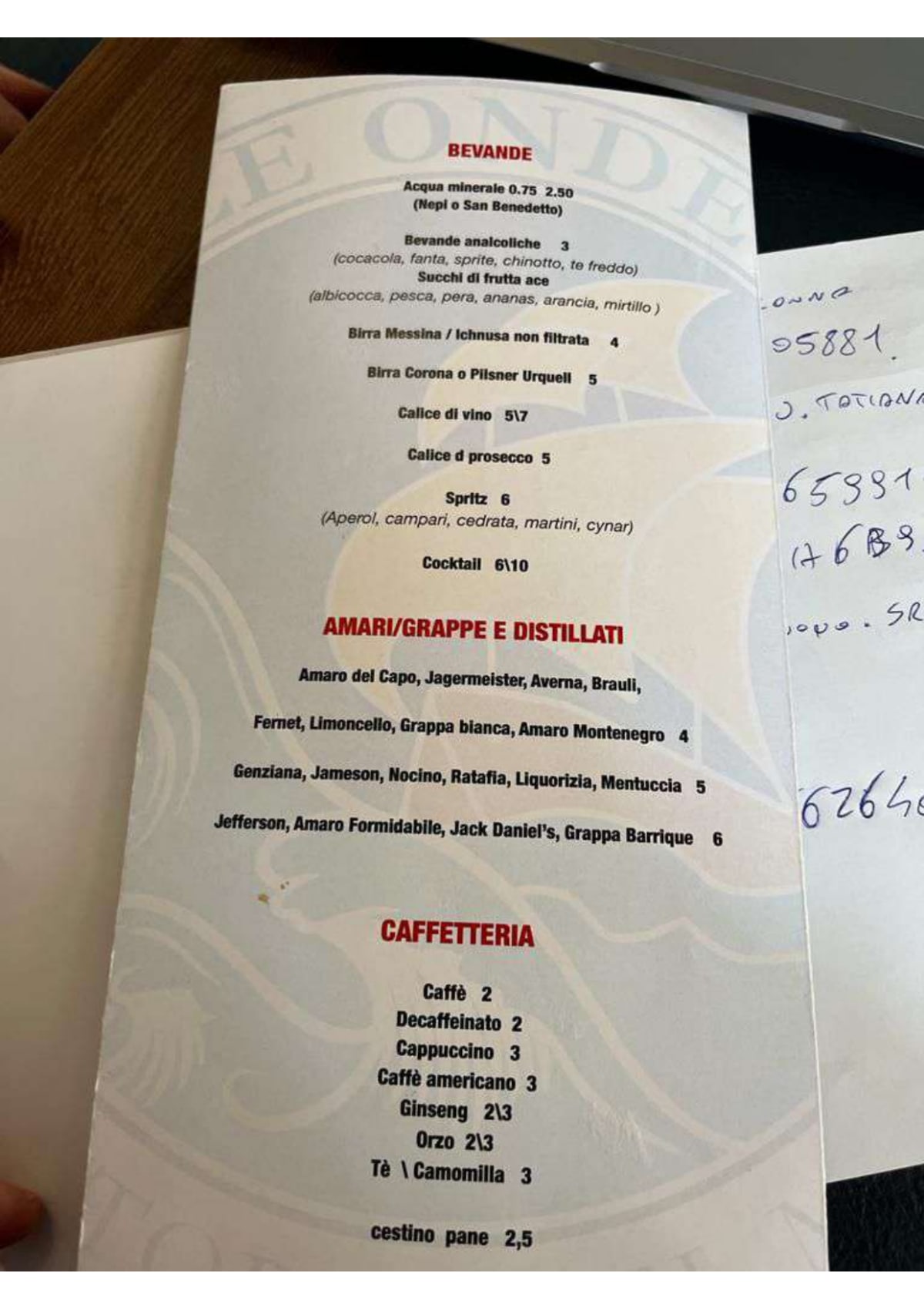 Le Onde Trattoria del Mare menu