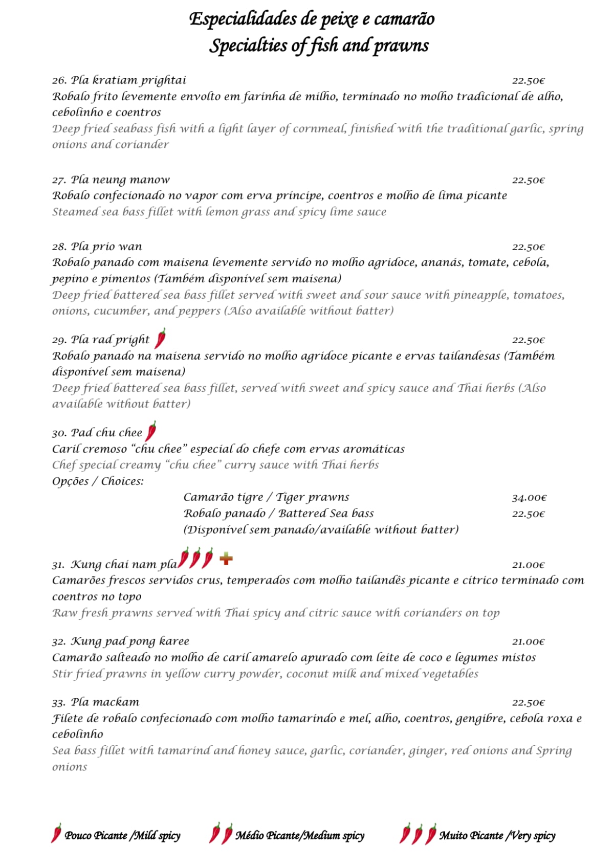 Menu 2024 Thai Vilamoura in Quarteira TheFork