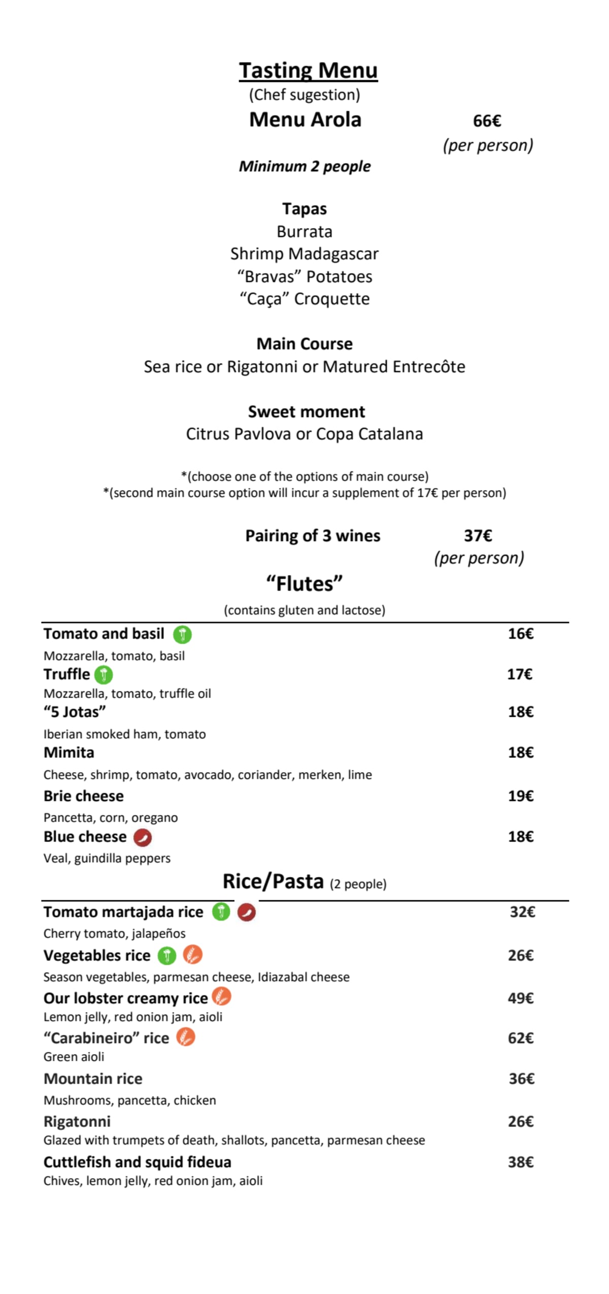 Arola menu