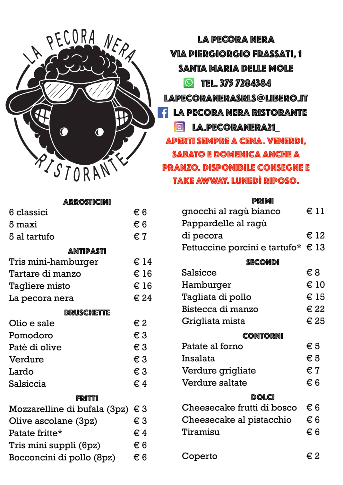 La Pecora Nera menu