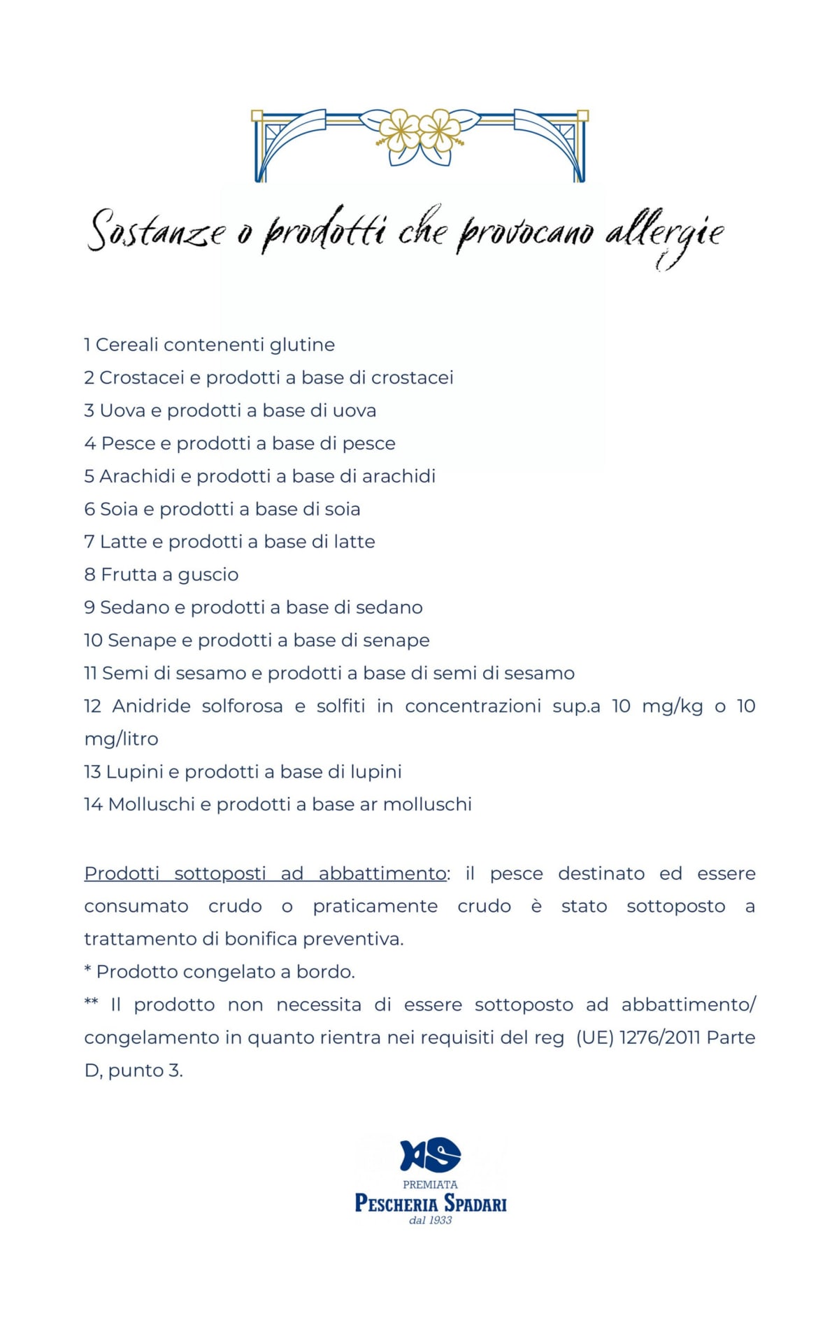 Premiata Pescheria Spadari Ristorante menu