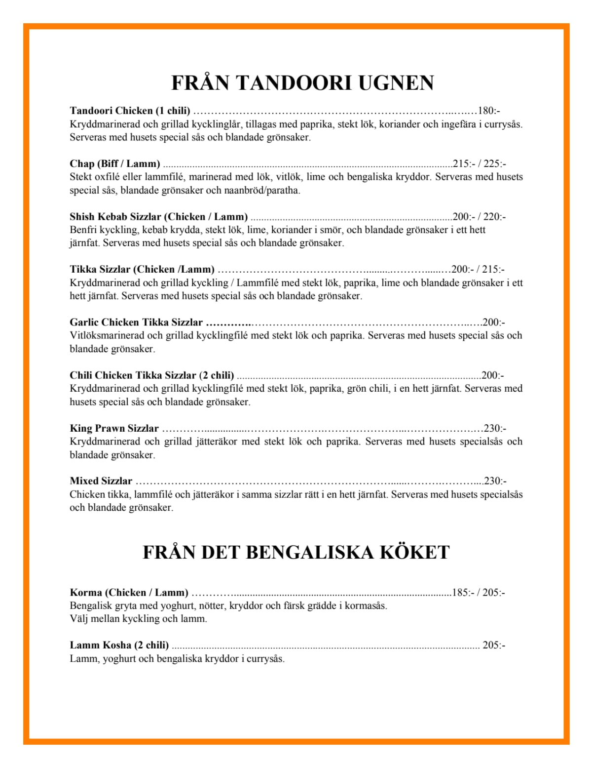 Holy Cow Södermannagatan menu