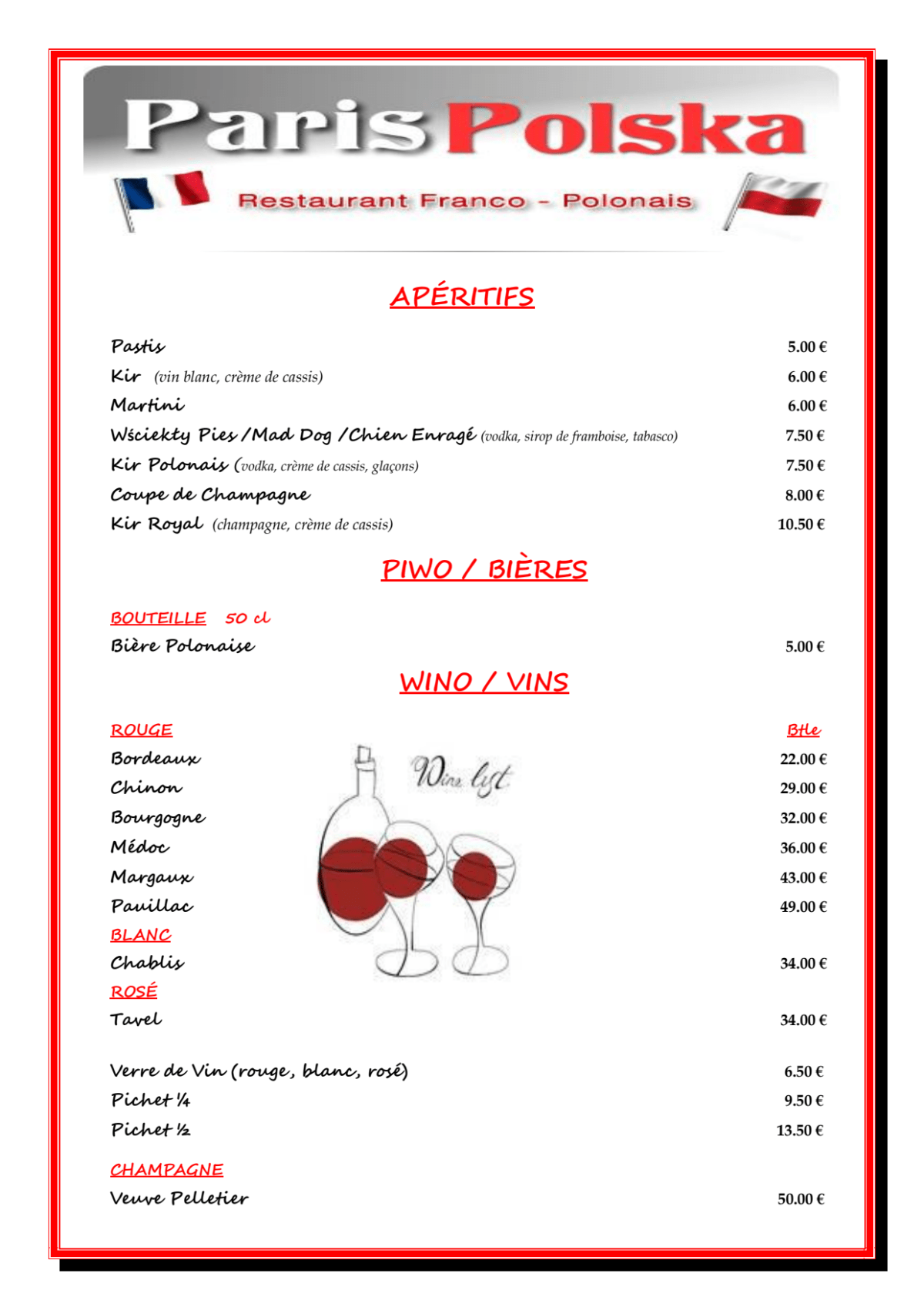 Paris Polska menu