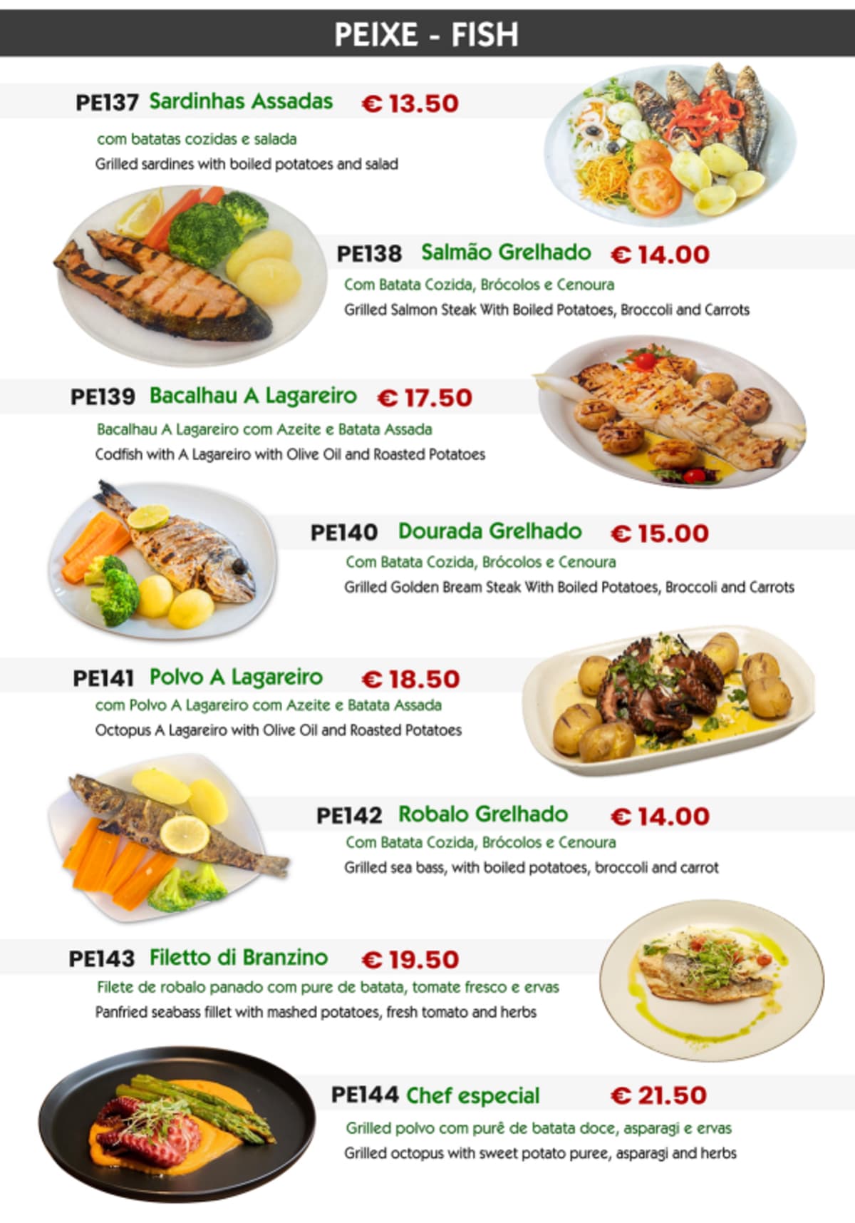 Cais do Tejo menu