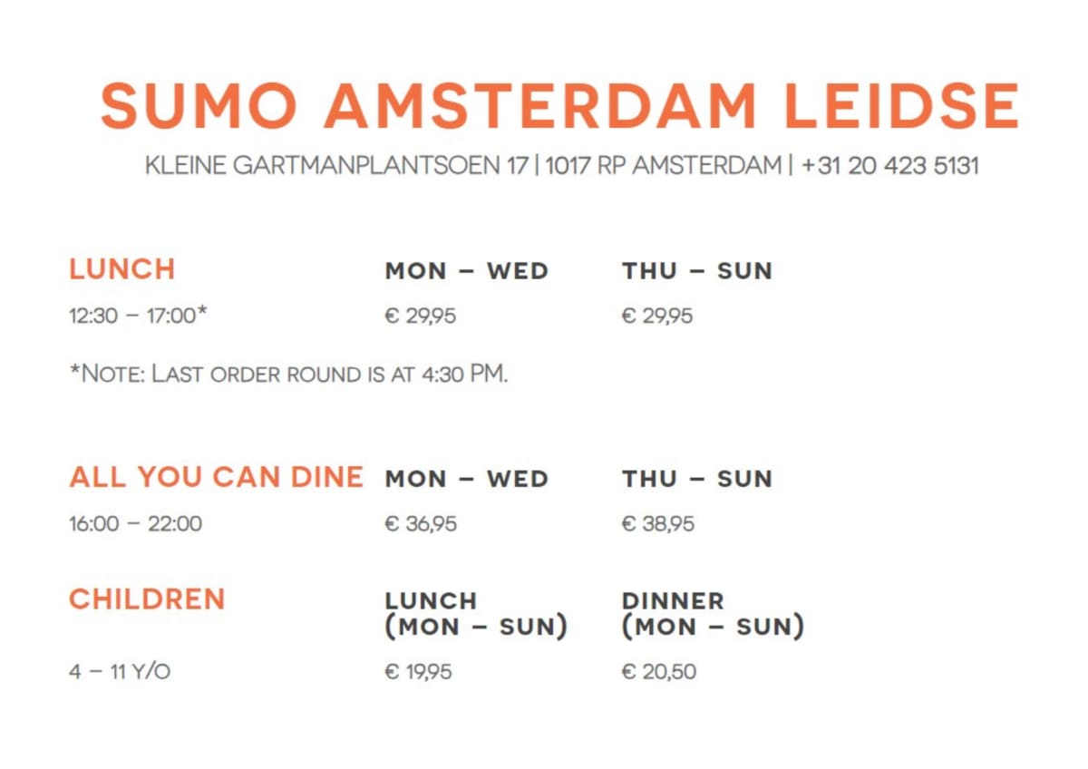 Sumo Leidseplein menu