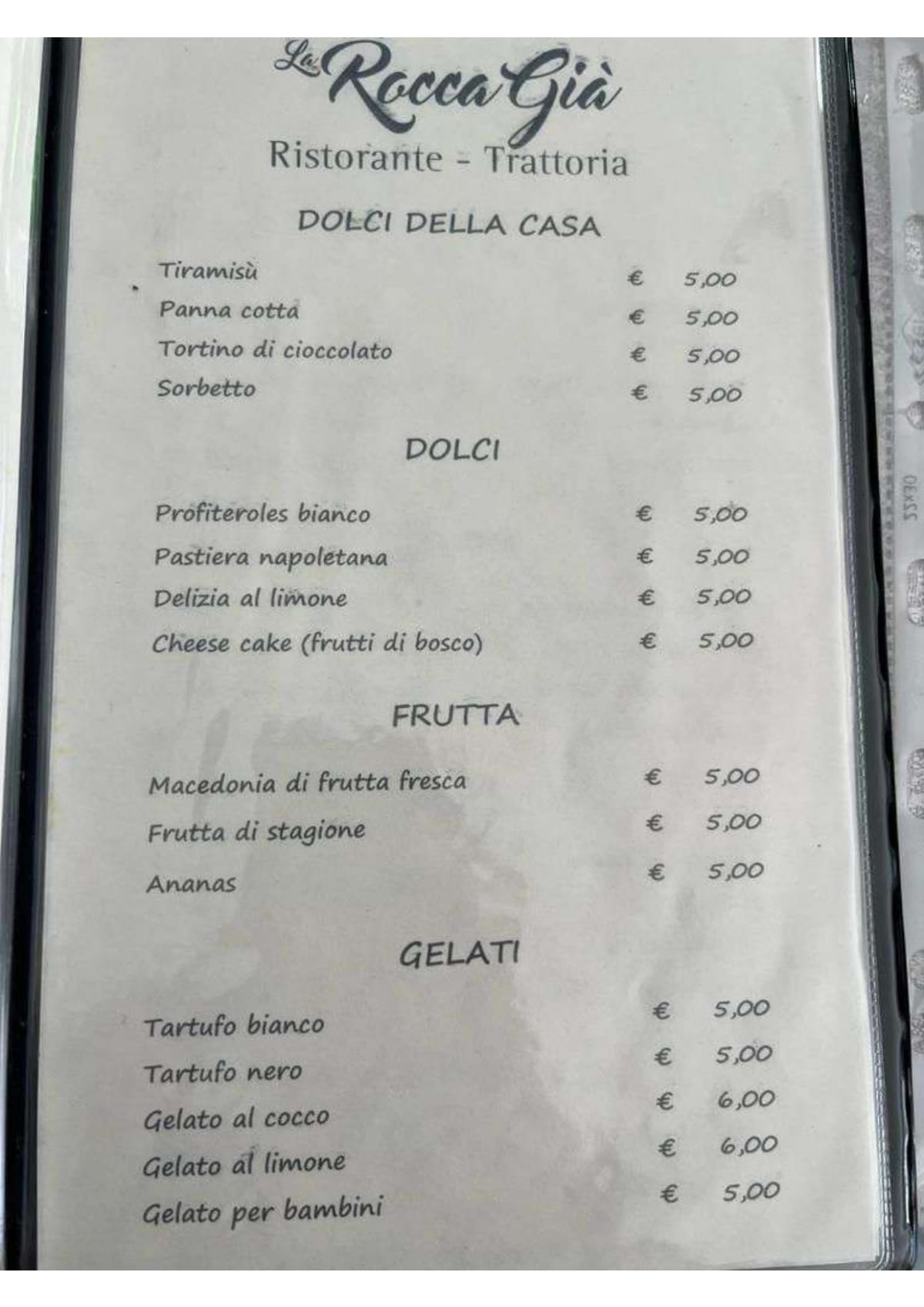 La Rocca Già menu