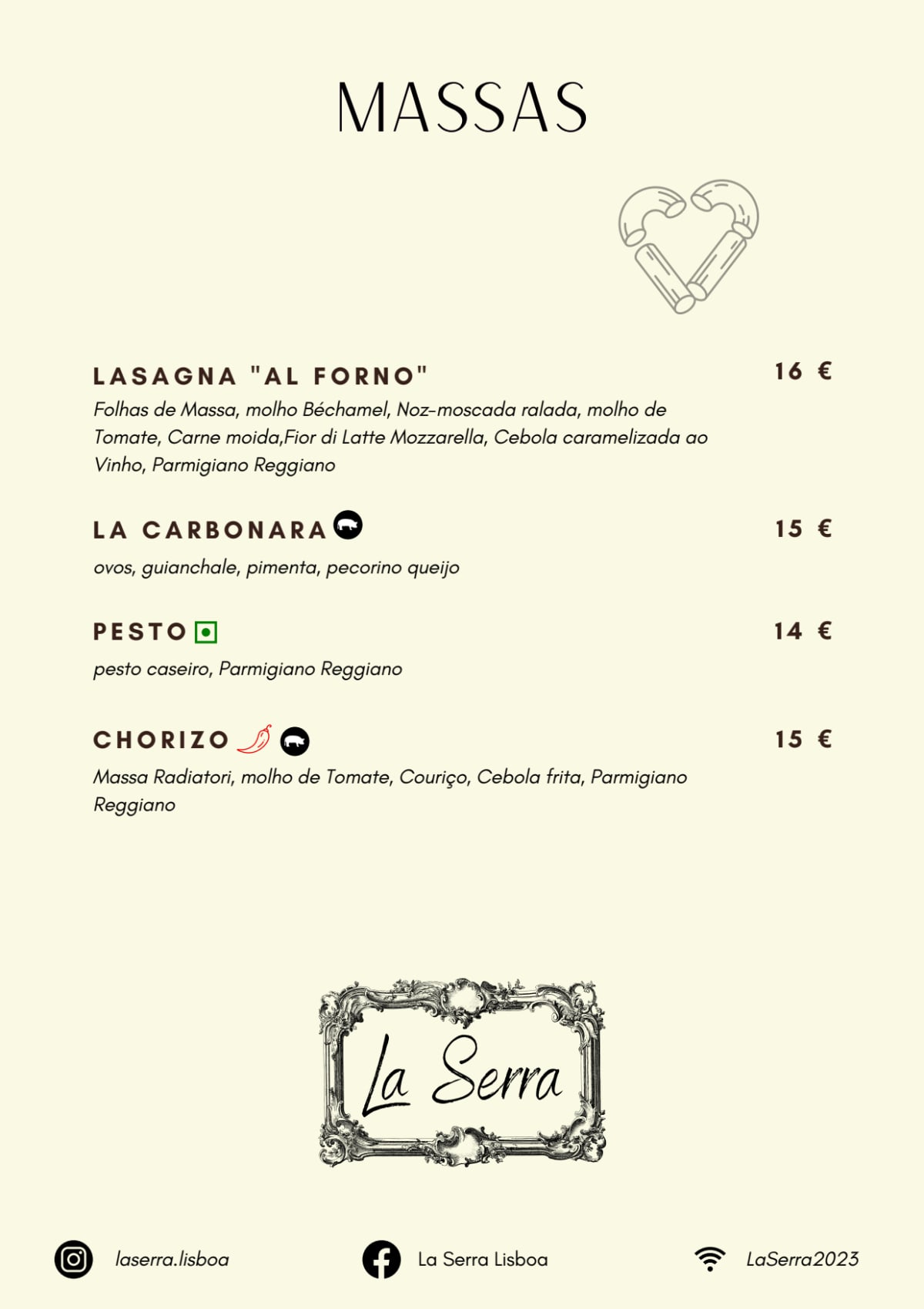 La Serra menu